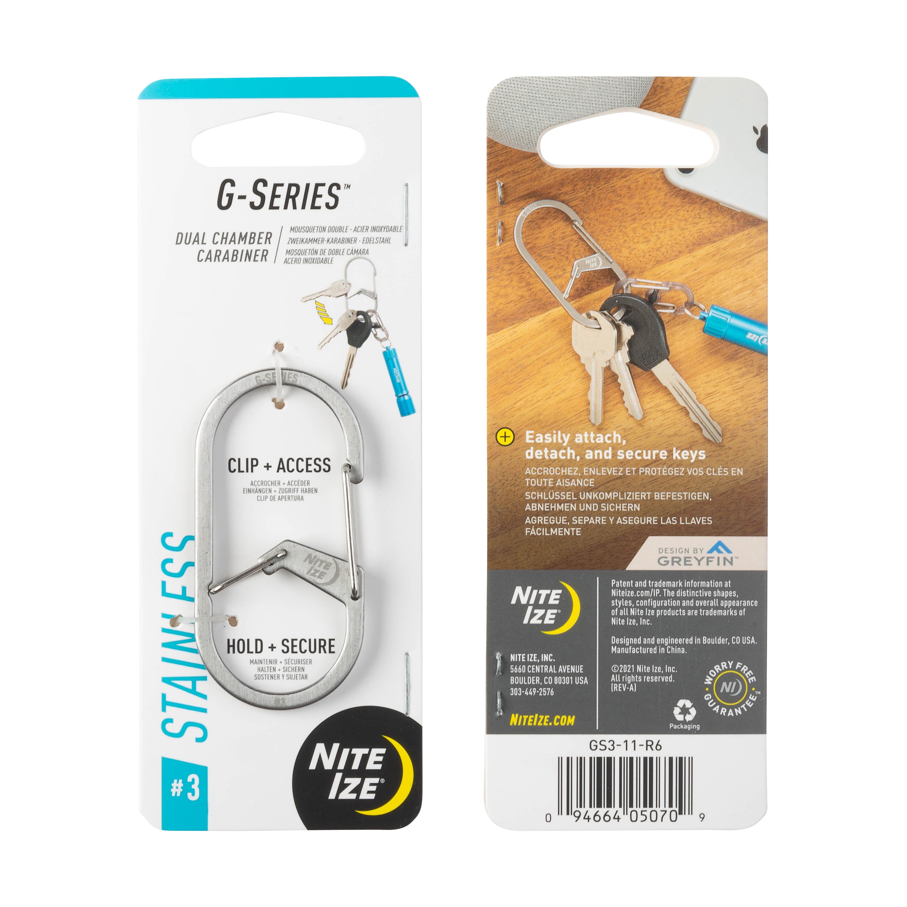 Nite Ize G-Series™ Dual Chamber Carabiner #3 - Stainless Steel