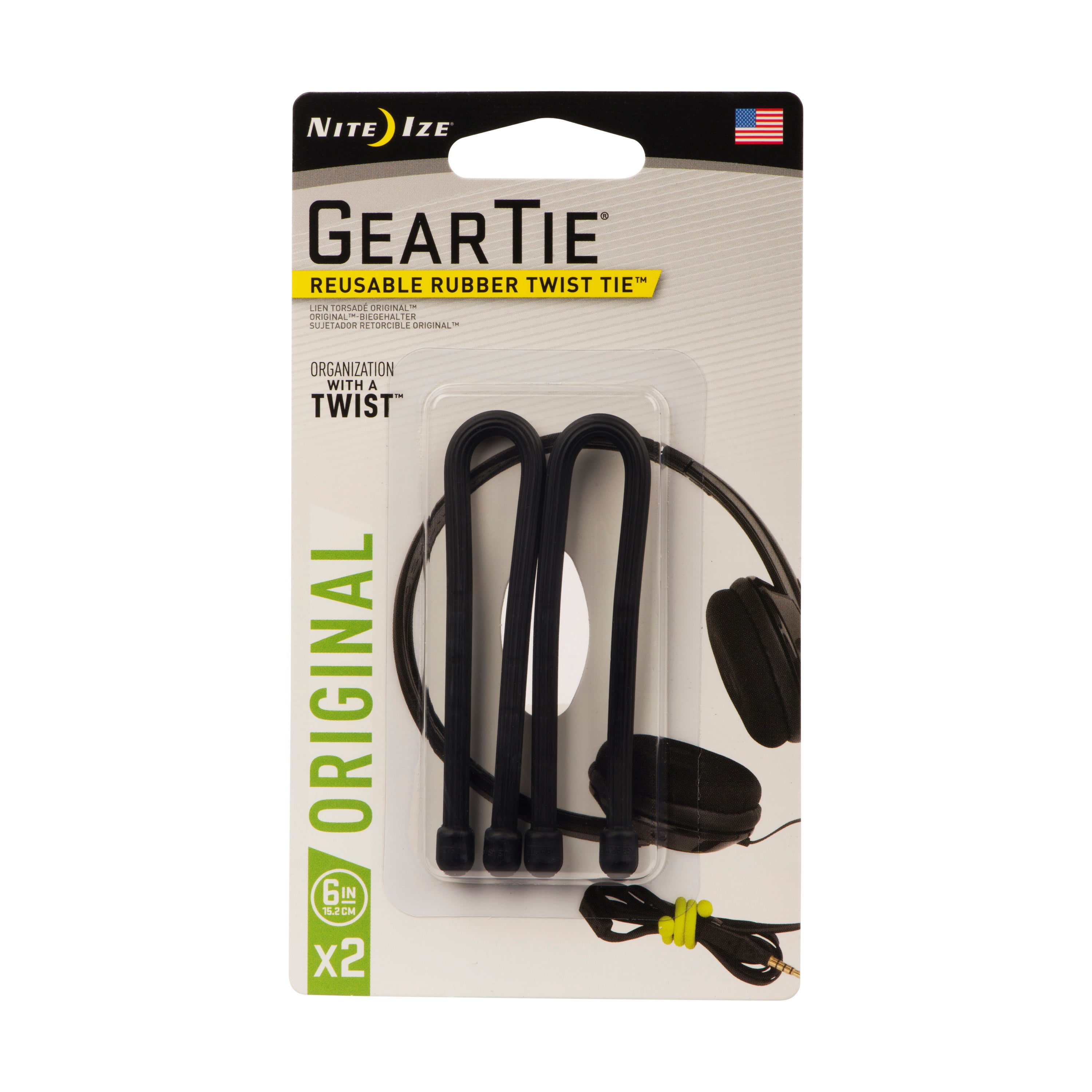 Nite Ize Gear Tie 6""-Black 2pk