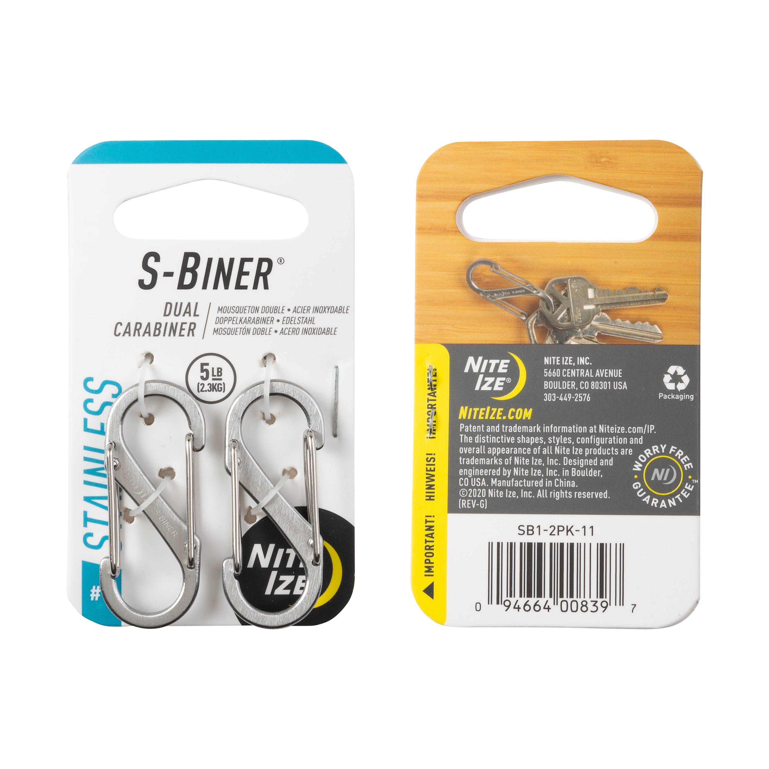 Nite Ize S-Biner® Stainless Steel Double Gated Carabiner #1 - 2 Pack - Stainless