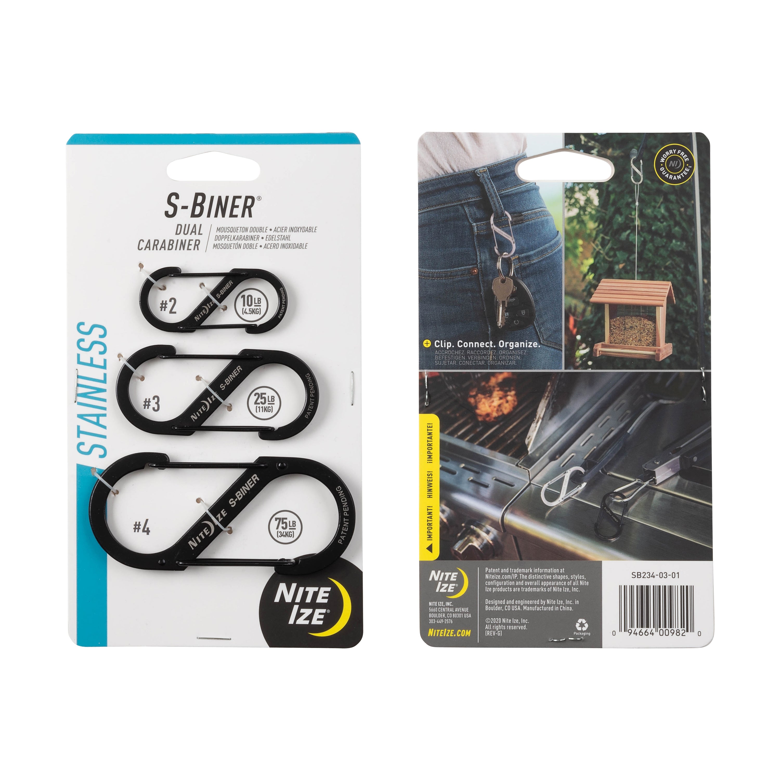 Nite Ize S-Biner® Stainless Steel Double Gated Carabiner - 3 Pack - Black